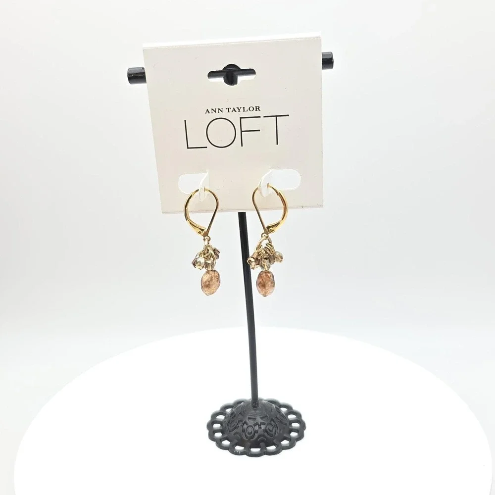 ANN TAYLOR LOFT‎ Earrings Dangle Crystal Stone Metal Beads Gold Plate Leverback